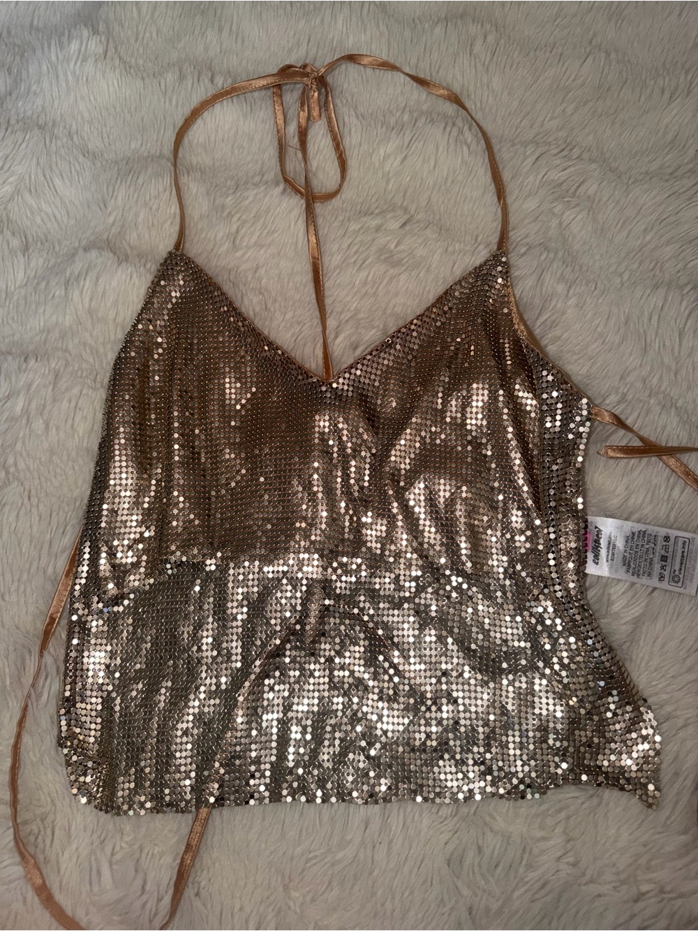 Edikted Metallic Sequin Halter Cami Top - Gold